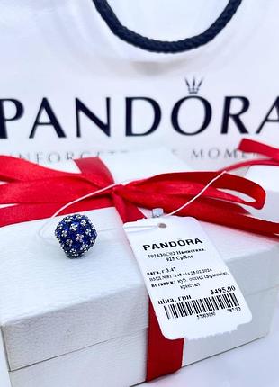 Серебряный шарм подвеска бусина пандора pandora 792630c02 синее блестящее паве серебро проба s925 ale новое с биркой и пломбой