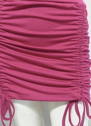 Короткая женская юбка, юбка bershka на завязках, розовая