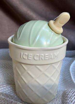 Чашка icecream керамічна з кришкою та ложкою 350 мл зелений