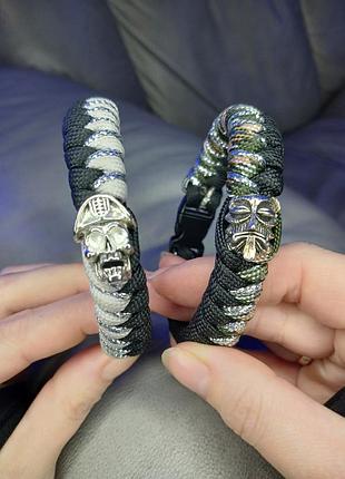 Мужские браслеты из паракорда с бусиной майя и черепом, плетёные аксессуары ручной работы