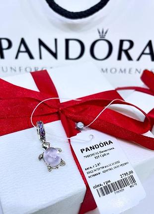 Серебряный шарм подвеска бусина пандора pandora 798939c02 морская черепаха розовая серебро проба s925 ale новое с биркой и пломбой