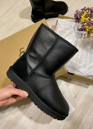 Ugg classic short black leather 🆕 шикарні жіночі уггі 🆕 купити накладений платіж