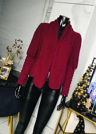 Вязаный плотный кардиган бургунди оверсайз в винтажном