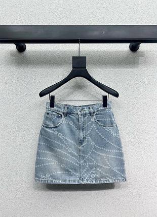 Юбка chane джинсовая принт цепи свет голубая