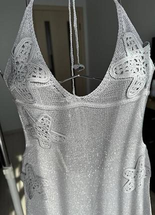 2471 срібляста пляжна в`язана довга сукня з відкритою спиною7 фото