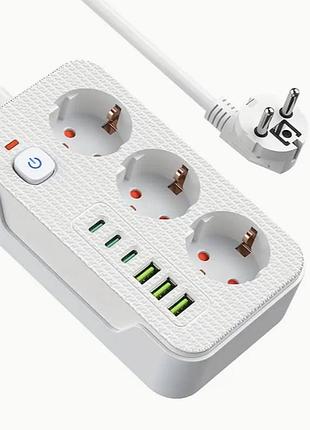 Многофункциональная розетка 3 usb-a type-c переноска фильтр удлинитель 2м