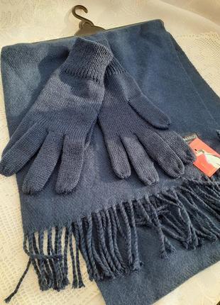 Carlo margo шарф 🧤 с перчатками морская волна кашемировый с бахромой4 фото