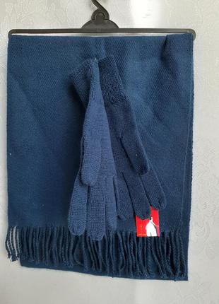 Carlo margo шарф 🧤 с перчатками морская волна кашемировый с бахромой7 фото