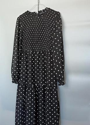 🖤 длинное ярусное платье черная горох polka dot dorothy perkins 🖤 макси длина шифон подклад размер l