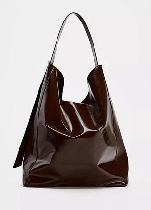 Велика коричнева сумка шопер на плече zara