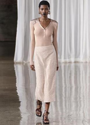 Юбка-карандаш с пайетками - zara collection - бежевый
