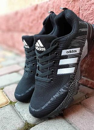 Мужские качественные и стильные кроссовки ad1das черные с белым