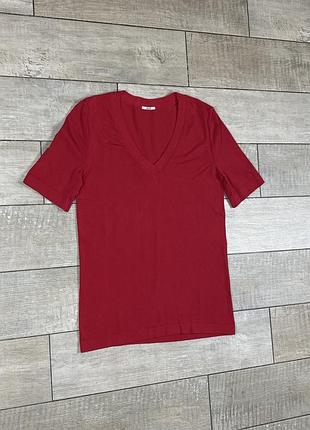 Wolford top large red v-neck elegant stretchy shirt футболка топ