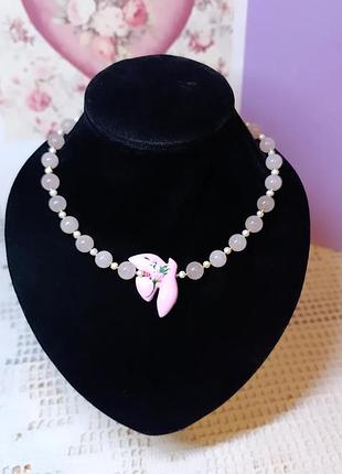 Намисто горлиця рожевий кварц перли