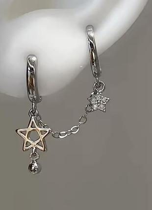 Сережка подвійна зірки готика гранж рок панк
