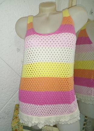 Розпродаж 2+1 ажурний топ майка бохо бавовна