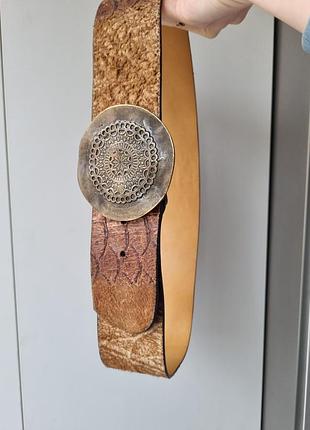 Винтажный пояс, кожаный пасок, кожаный ремень, массивный пояс, широкий ремень, круглая пряжка