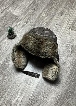 Стильна тепла шапка ушанка helly hansen з хутром оригінал hh в клітинку хелі хансон sk8 y2k