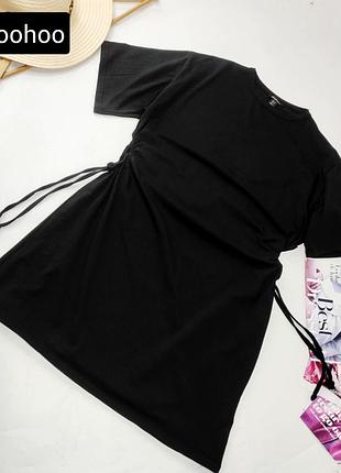 Платье женская мини футболка черная с вырезами на талии от бренда boohoo s