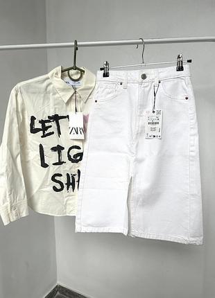 Джинсова міді спідниця юбка висока посадка zara