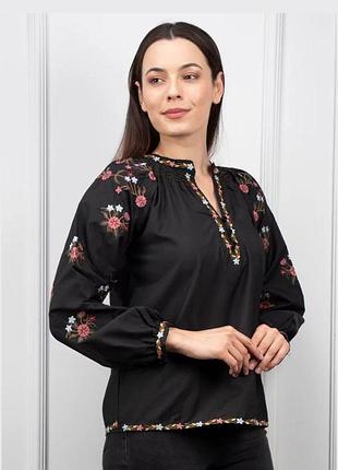 ❤️ невероятная вышиванная женская рубашка черная вышитая вышиванка блуза