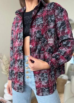 Красива сорочка тай дай оверсайз крою в клітинку