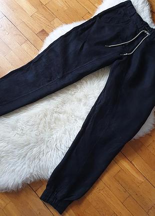 Черные льняные джогги maxdary на затяжке