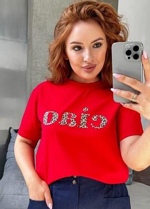 Футболка женская хлопковая с принтом- надписью ciao, плюс сайз, батал, красная