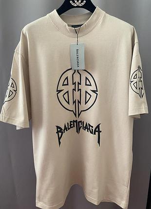 Футболка balenciaga metal bb stencil з бежевого бавовни, оверсайз