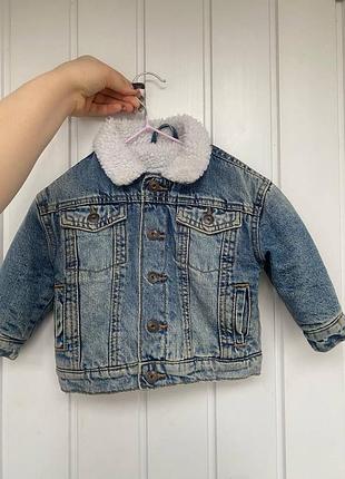 Теплая джинсовка на мальчика 6-9 месяцев, 9-12 месяцев, от бренда primark, 74 см