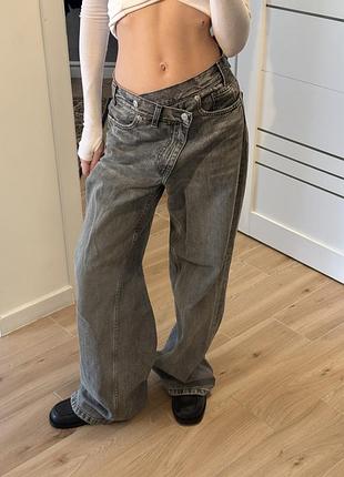 Сірі широкі wide leg джинси zara