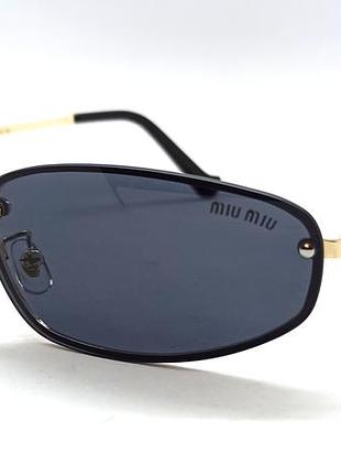 Miu miu очки женские солнцезащитные модные узкие черные в золотом металле