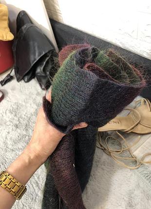 Шарф пушистый мохер зеленый бордо