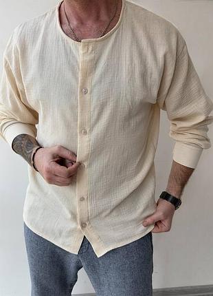 Сорочка чоловіча базова літня муслінова рубашка легка стильна чорна біла бежева жовта зелена мʼятна