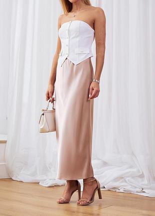 Сатиновая длинная юбка с высокой посадкой на талии