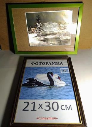 Рамка а4 коричневая, зеленая, стекло пластик мдф, фоторамка, для бумажых картин