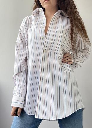 Базова бавовняна оверсайз біла сорочка рубашка від бренду jonelle у смужку xl/ l
