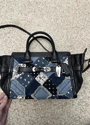 Coach swagger satchel black / blue denim 27