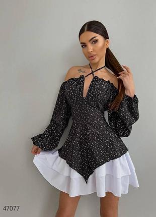 Платье мини с оборками с открытыми плечами