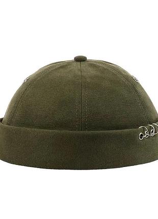 Кепка докер без козырька с кольцами сверху хаки