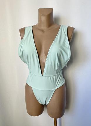 Купальник cy collection голубой слитный базовый глубокий вырез