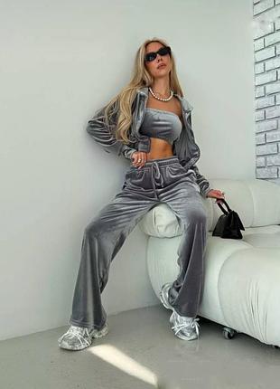 Костюм велюровый топ худи штаны палаццо