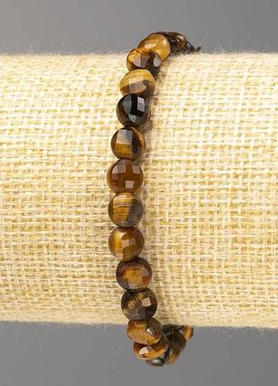 Браслет тигрове око натуральне каміння, гранована монетка