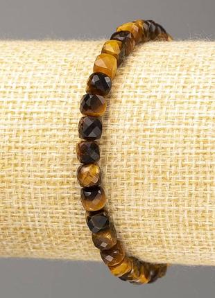 Браслет тигрове око натуральне каміння, гранований кубик