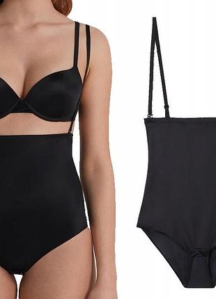 Tezenis черная утяжка трусы корректор фигуры на бретельках высока посадка