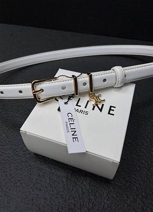 Шкіряний білий жіночий ремінь в стилі celine