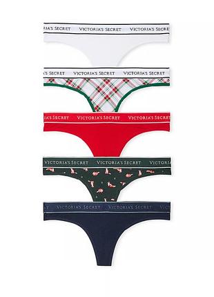 Хлопковые трусики-стринги с 5-pack logo victorias secret
