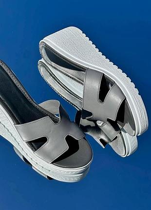 Ціну знижено ☀️ шльопанці на танкетці натур шкіра сірі 27,5 см під замовлення 27 27,5 28 28,5