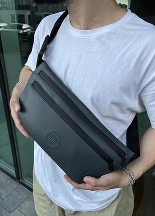 Бананка мужская philipp plein серая из эко кожи