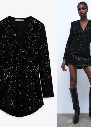 Черное платье в пайетку zara